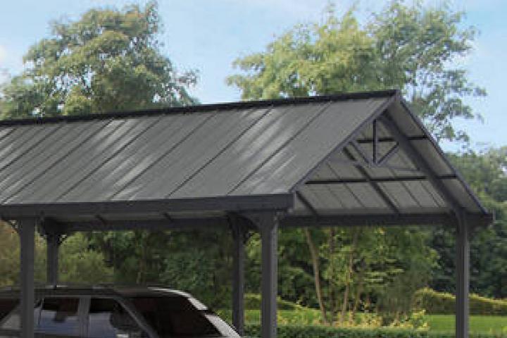 Carport Stahl pulverbeschichtet Dunkelgrau wetterbeständig Spitzdach