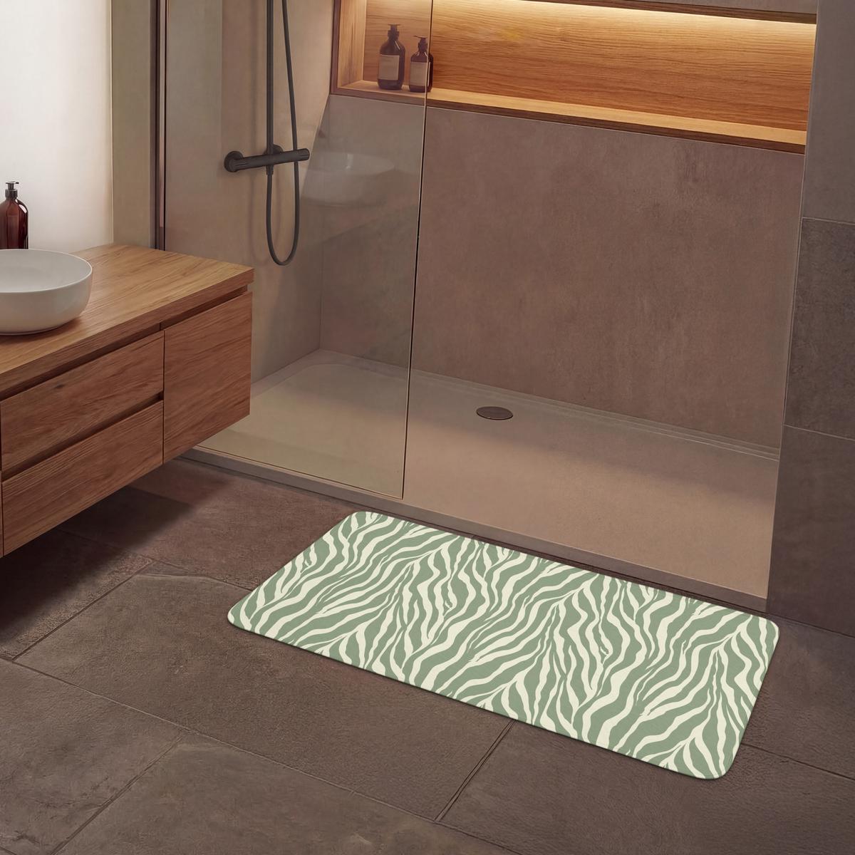 BADEMATTE Zebra - Motiv - Grün 120x60 cm - Salbeigrün, Textil (120/60cm) - OnlyWow