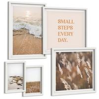 BILDER SET 5er Set - 50x50 cm & 20x30 cm & 40x60 cm Weißer Rahmen - Strandwellen, Steine, Sommer - Weiß, Kunststoff (40/60cm) - TULUP