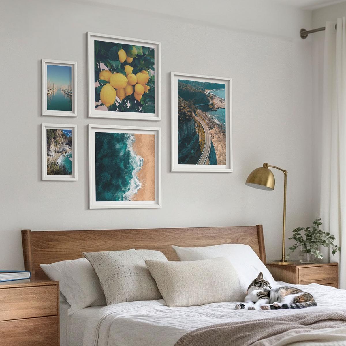 BILDER SET 5er Set - 50x50 cm & 20x30 cm & 40x60 cm Weißer Rahmen - Straßen am Meer, ein Meer aus Zitronen - Weiß, Kunststoff (40/60cm) - TULUP