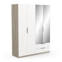 KLEIDERSCHRANK mit 4 Türen, 2 Schubladen und 2 Spiegeln Ghost - L157,3 cm - Weiß/Sonoma Eiche, Holzwerkstoff (51.1/203/204.5cm) - Demeyere