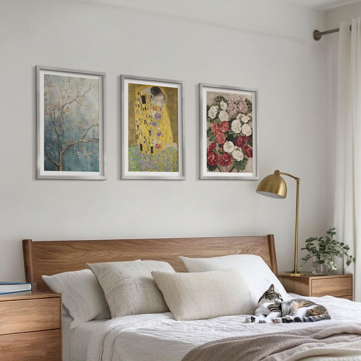 BILDER SET 3er Set - 40x60 cm Silberner Rahmen - Blumen des Baumes (Gemälde von Klimt) - Silberfarben, Kunststoff (40/60cm) - TULUP