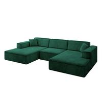 WOHNLANDSCHAFT IREA-U1-v4 - 301x165x77 cm Grün - Dunkelgrün, Holzwerkstoff/Textil (301/77/165cm) - ALTDECOR