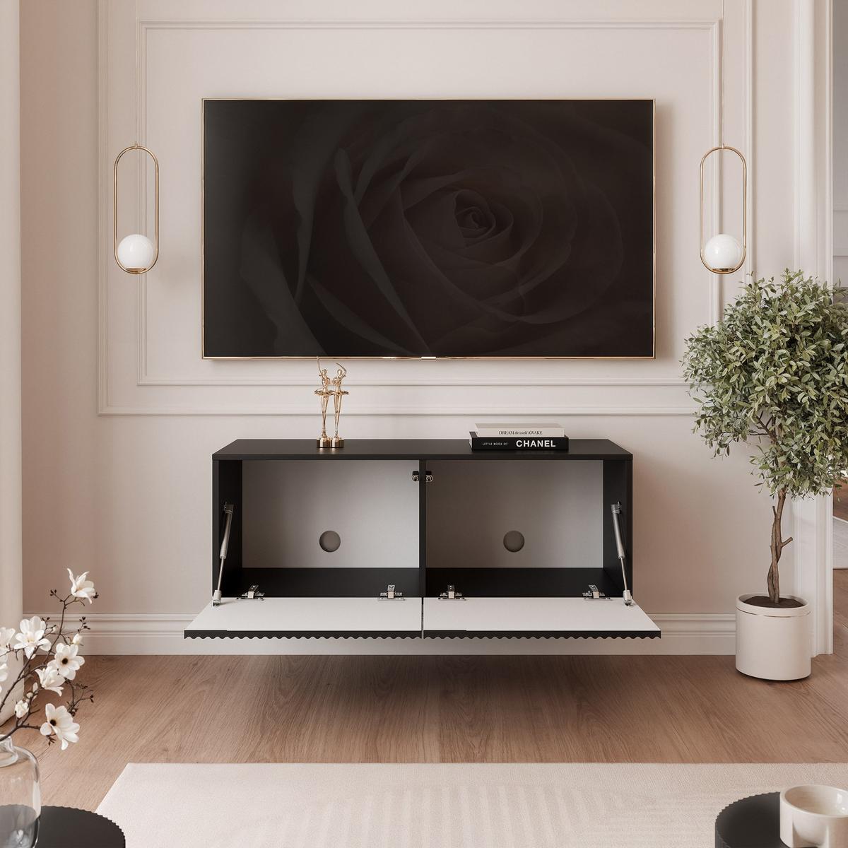 TV-LOWBOARD ANGEL Schwarz hängend mit LED-Beleuchtung 100 cm - Schwarz, Holzwerkstoff (100/36/40cm) - Idohome