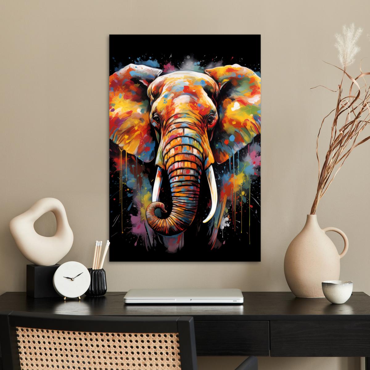 POSTER Elefant - Graffiti - Schwarz - Tiere - Farben Wanddeko 40x60 cm - Schwarz, Papier (40/60/0.1cm) - MuchoWow