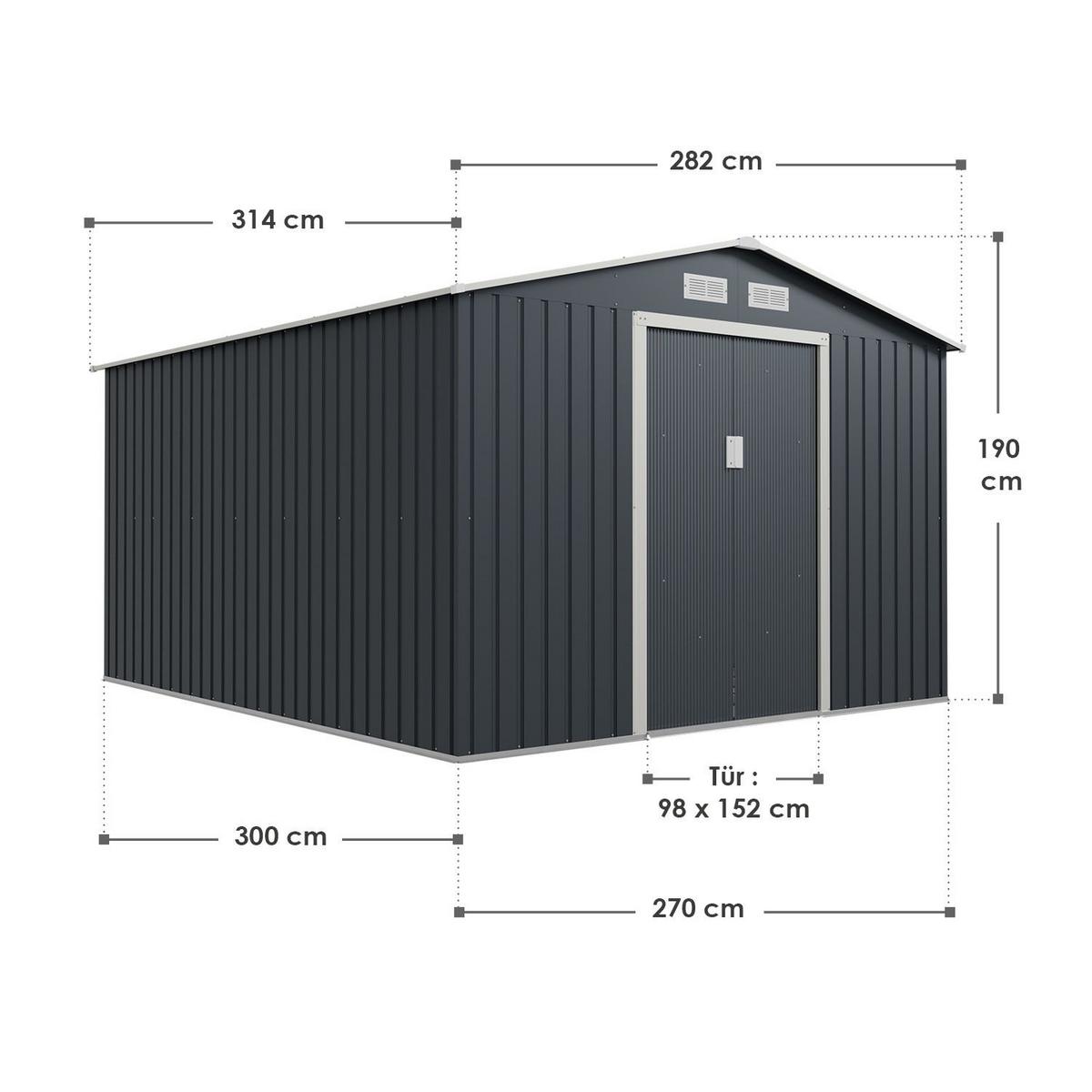 GERÄTESCHUPPEN XXL Anthrazit - Anthrazit, Metall (282/190/314cm) - Juskys