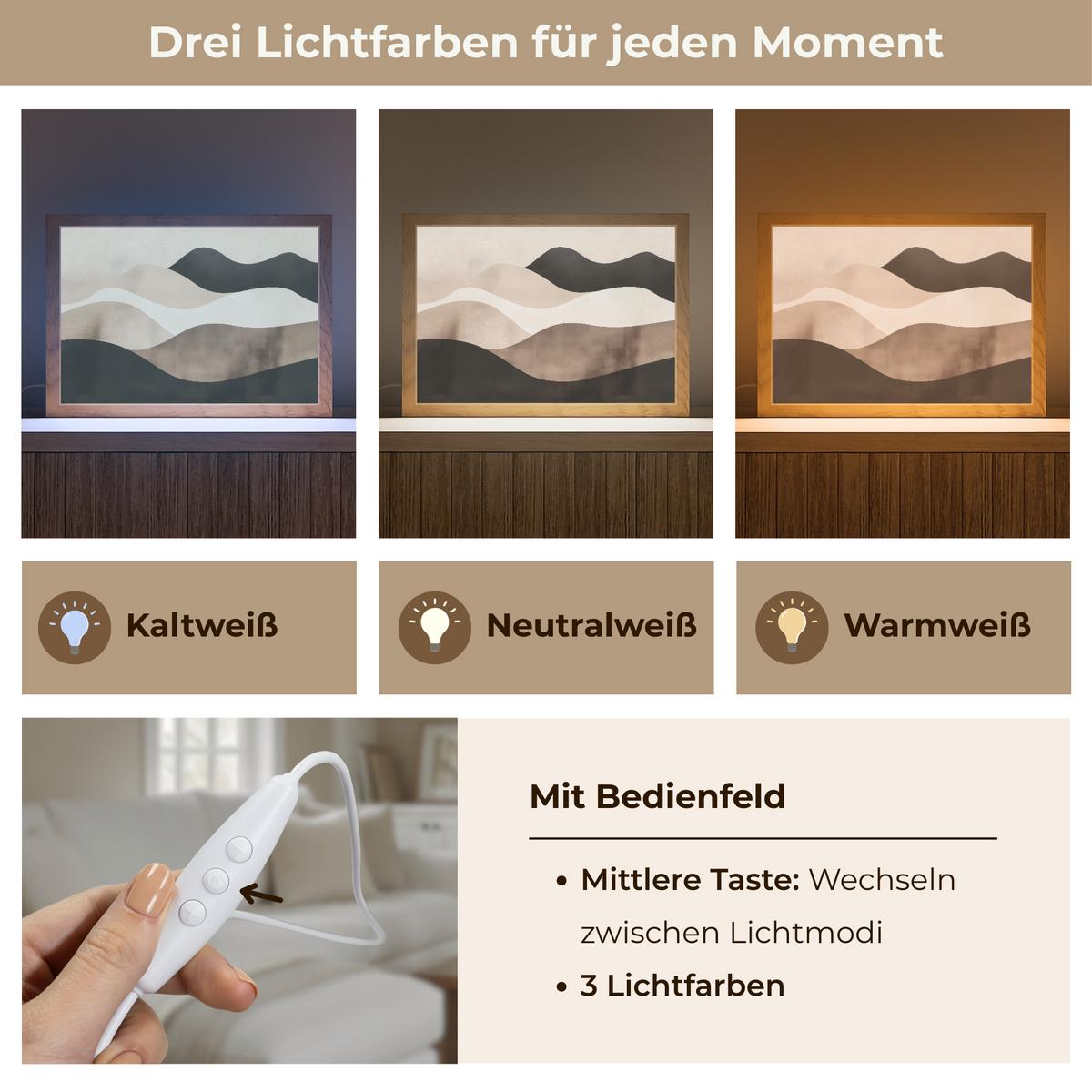 WANDLEUCHTE Abstrakt - Landschaft - Wellen - Cremefarben 30x20 cm - Graubraun, Holzwerkstoff (30/20/8cm) - OnlyWow