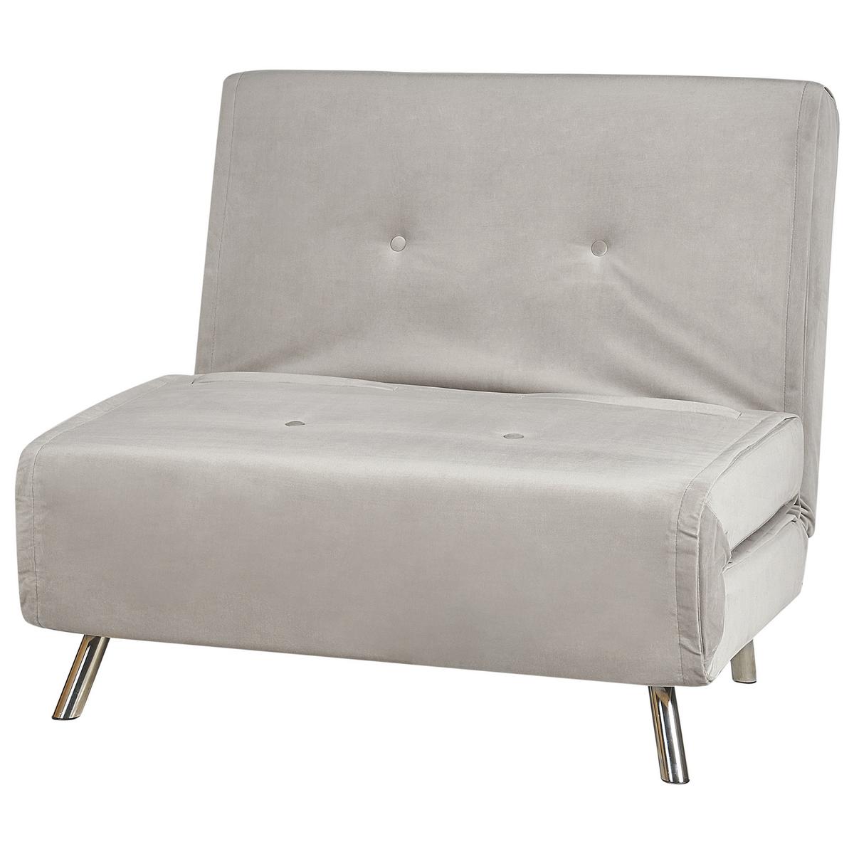 1-SITZER-SCHLAFSOFA Samtstoff Hellgrau Farris - Hellgrau, Textil (100/89/191cm) - Beliani