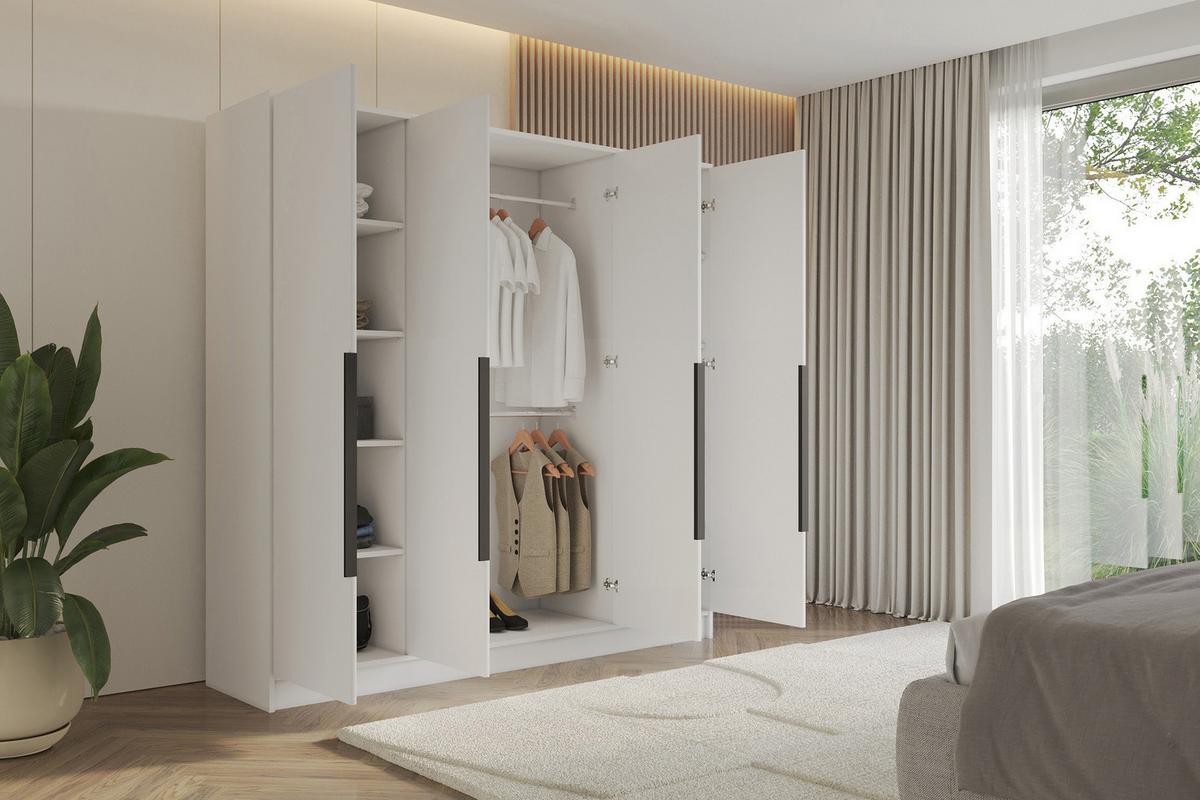 KLEIDERSCHRANK - PORTO - 200 - Weiß - Schwarz/Weiß, Holzwerkstoff (200/200/51cm) - ALTDECOR