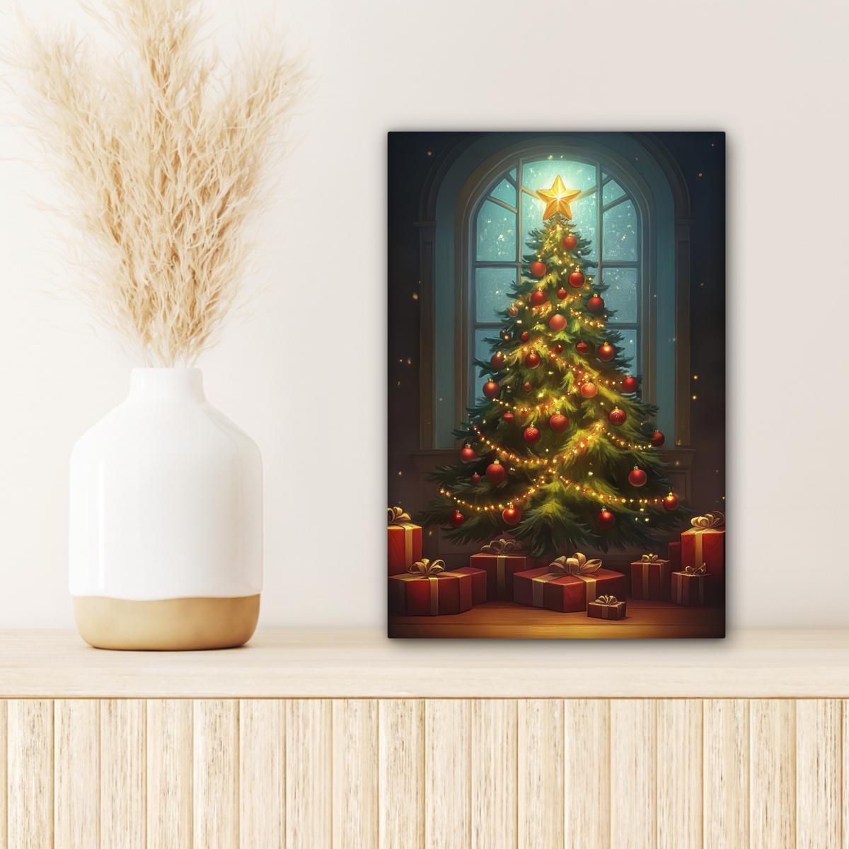 LEINWANDBILD Weihnachtsbaum - Geschenk - Winter Deko Wohnzimmer 20x30 cm - Grün, Textil (20/30cm) - MuchoWow