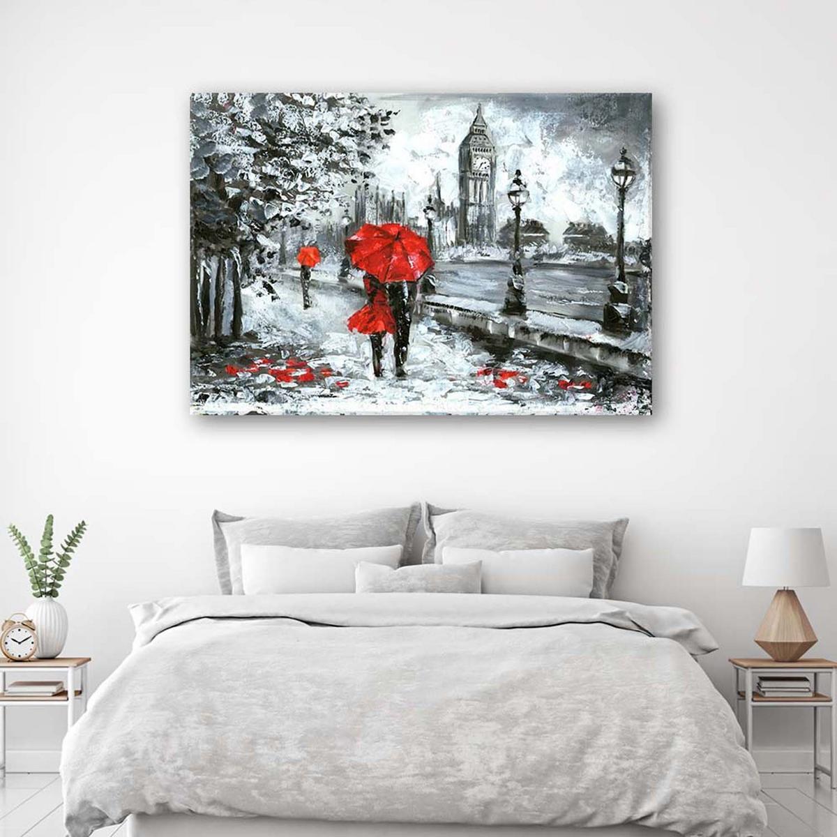 BILD Ein Spaziergang in London 90x60cm - Rot, Textil (90/60cm) - Feeby