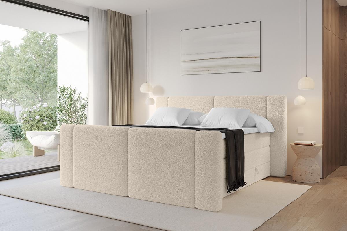 BOXSPRINGBETT mit Matratze H3/H4 - EVON KING Zanozek - 180x200 cm Dunkelbeige - Cappuccino, Holzwerkstoff (180/200cm) - ALTDECOR