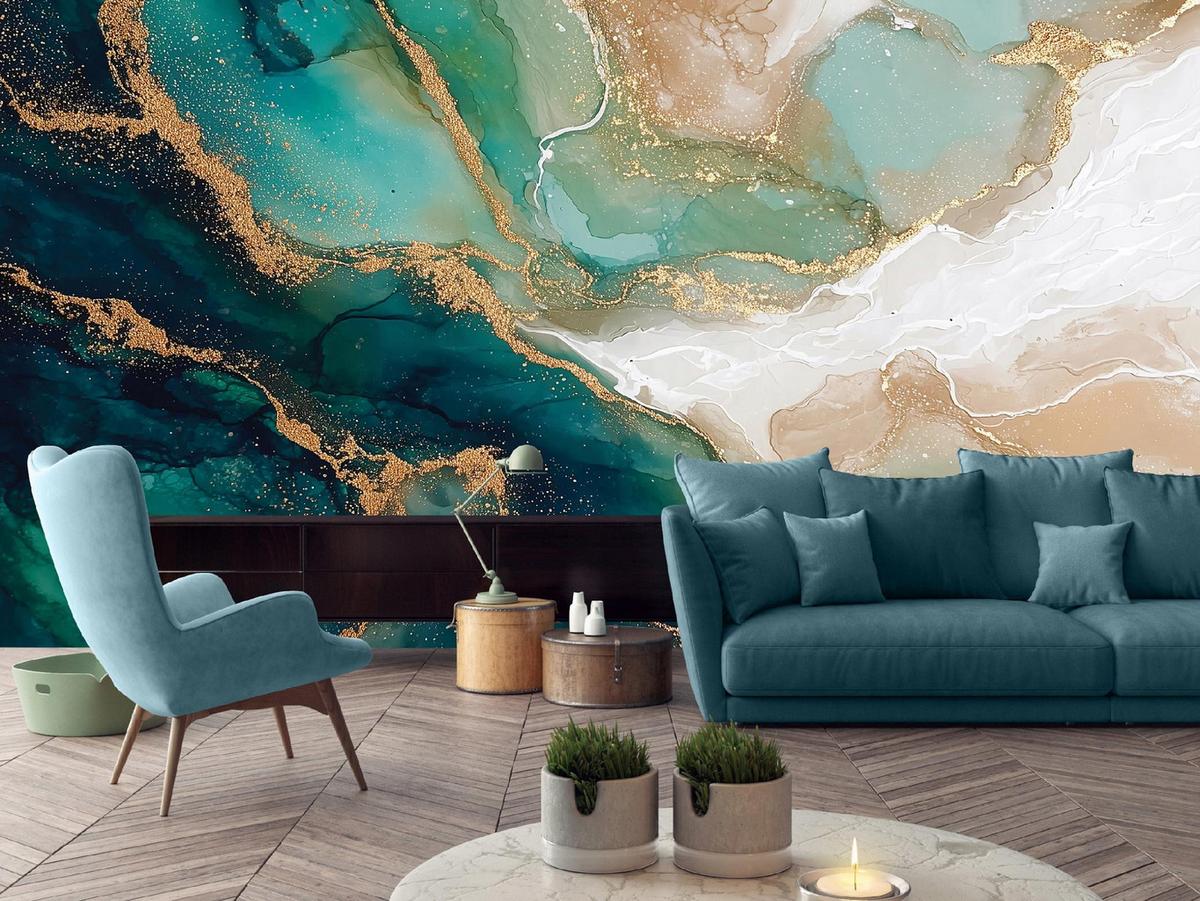 FOTOTAPETE Marmor Glamour Grün 250x175 cm - Multicolor, Papier (250/175cm) - Wallarena