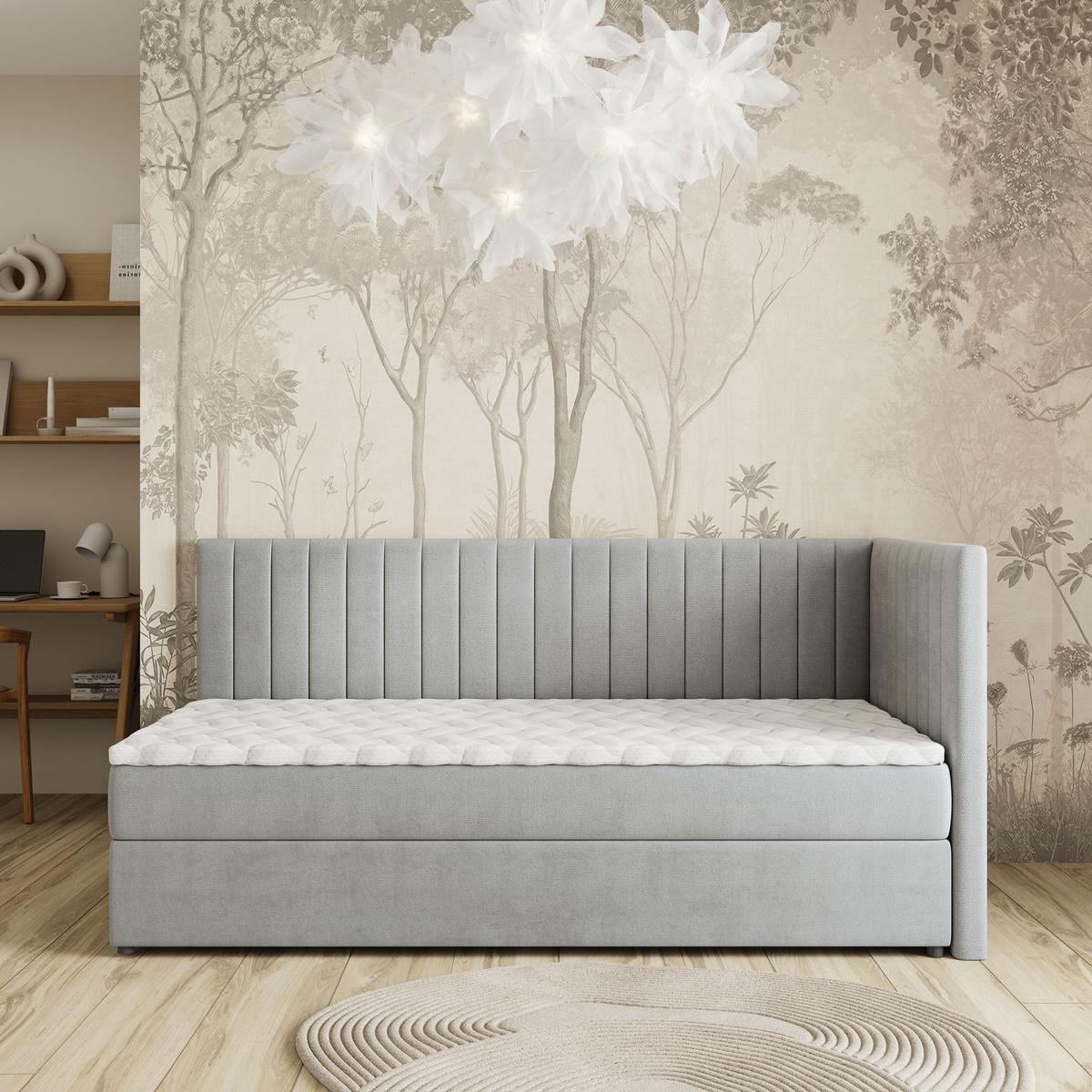 BOXBETT ARIS 90x200 cm mit Matratze und Topper, H2+H3 - Hellgrau - Hellgrau, Holz (90/200cm) - MASSENO
