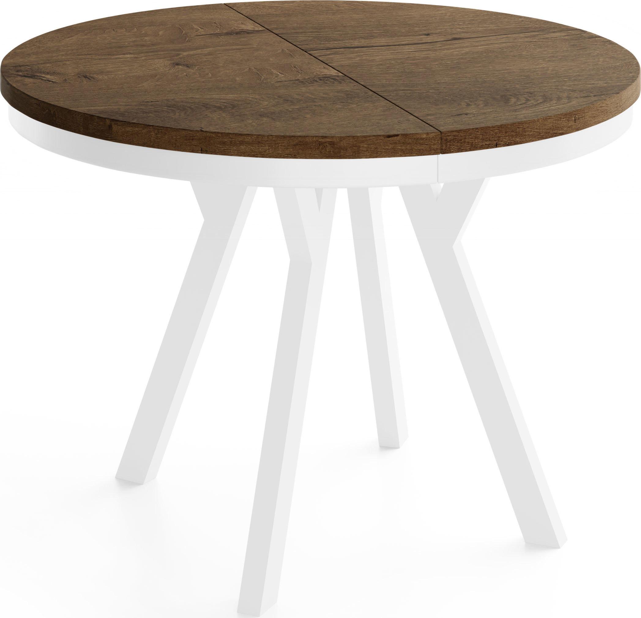 ESSTISCH Vero Neo Weiß rund ausziehbar verlängerbar, Eiche Braun Rustikal 100-300/100/77 cm - Alteiche/Weiß, Holz/Holzwerkstoff (100/300/77cm) - WFL GROUP