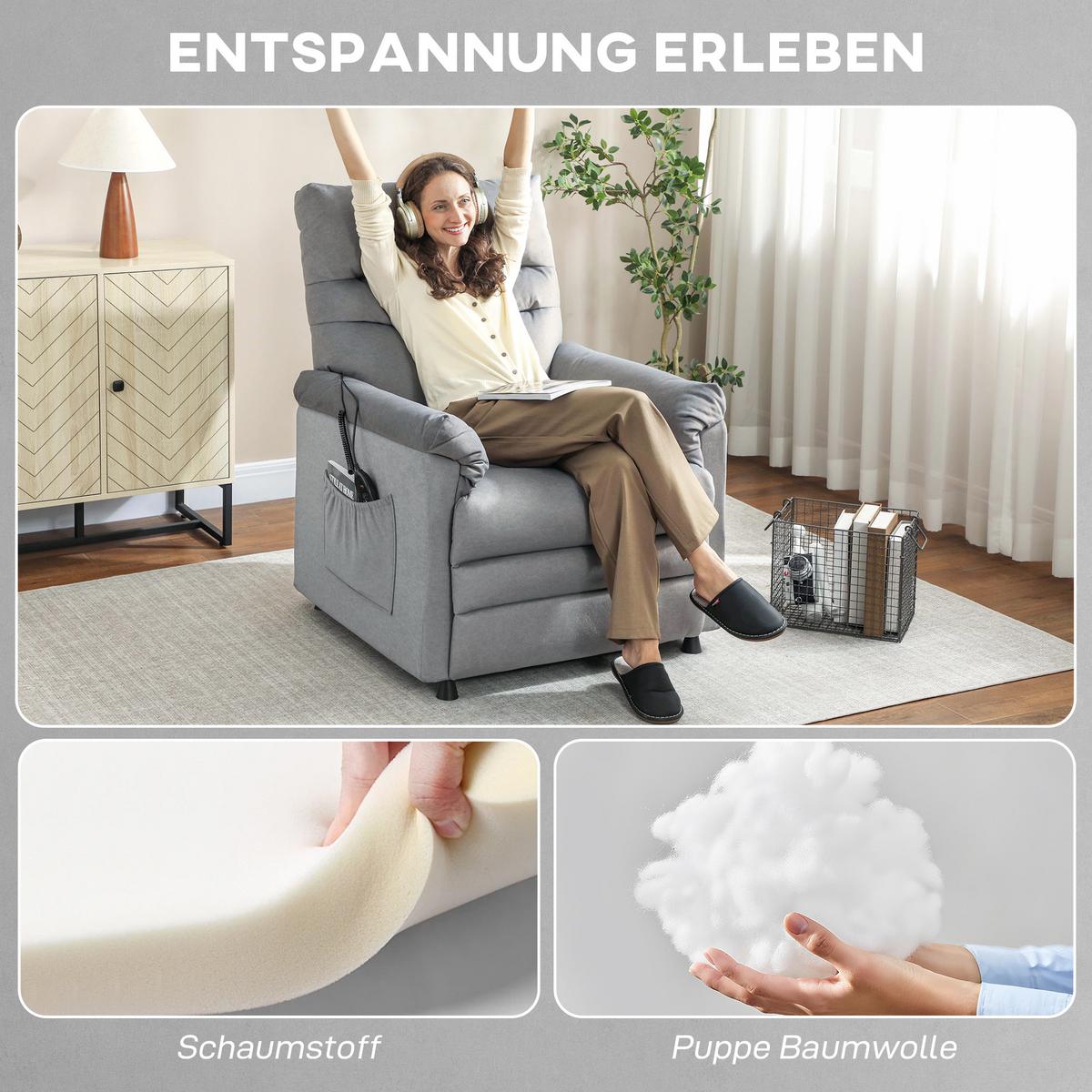 MASSAGESESSEL mit Neigung aus Samt Grau - Schwarz/Grau, Textil/Metall (82/106/99cm) - HOMCOM