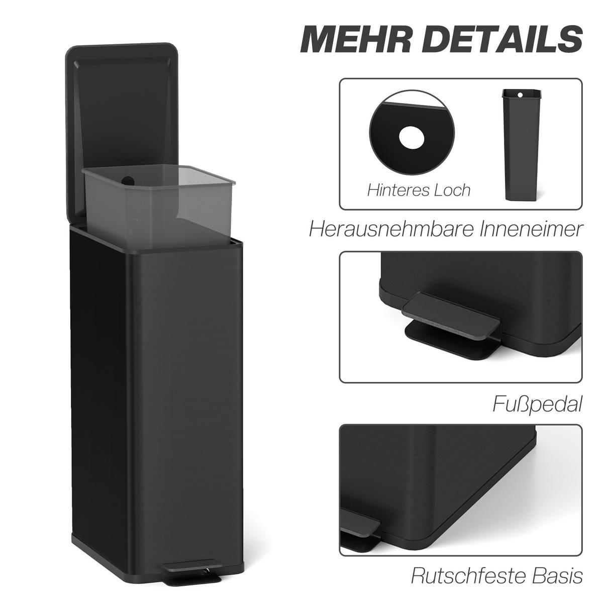 MÜLLEIMER Edelstahl Kunststoff Schwarz - Schwarz, Metall (37.2/57/21.5cm) - HOMCOM