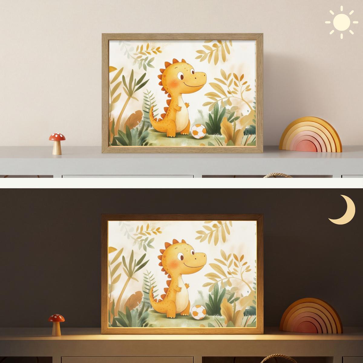 WANDLEUCHTE MIT AKKU Dino - Fußball - Orange 40x30 cm - Beige, Holzwerkstoff (40/30/8cm) - OnlyWow