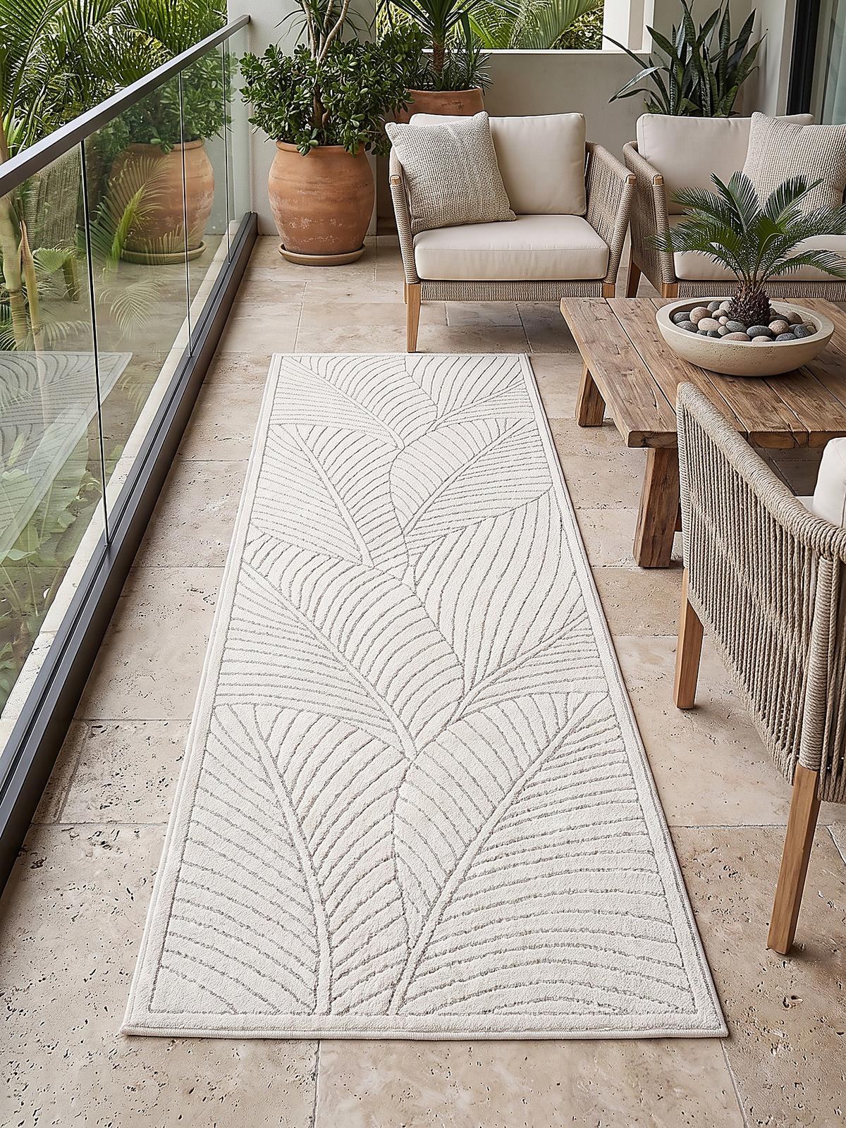 LÄUFER Outdoor, Fußbodenheizung-geeignet, mit Blattmotiv, ENGADIN in Creme, 80 x 150 cm - Creme, Textil (80/150cm) - KADIMA DESIGN