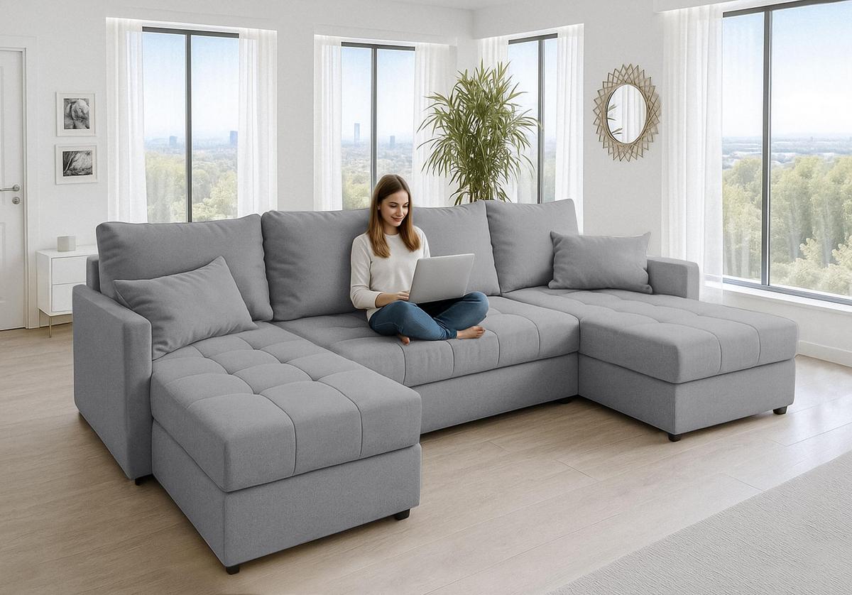 WOHNLANDSCHAFT Dolceo Hellgrau 287/140/73 cm mit Schlaffunktion Bettkasten Komfort - Hellgrau/Schwarz, Kunststoff/Textil (287/73/140cm) - AX Living