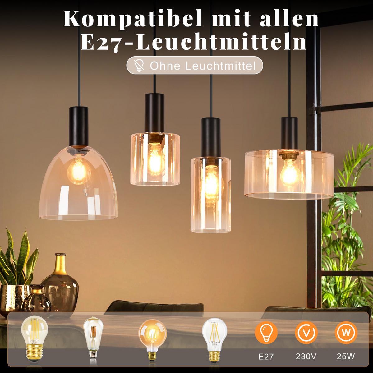 PENDELLEUCHTE Dravyn 78/25/180 cm - Bernsteinfarben/Schwarz, Glas/Metall (78/25/180cm) - ZMH