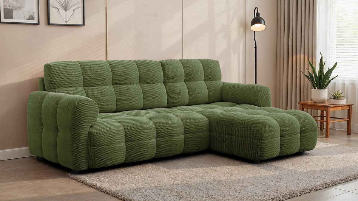 ECKSOFA MELLOW 3-Sitzer, olive - Schwarz/Grün, Holz/Textil (232/156cm) - Wozimo