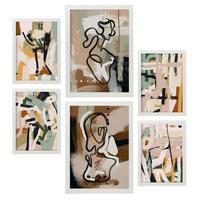POSTER Set Mit 6 Extravagante Formen In Weibliche Zusammenfassung A3 & A4 Weißer Rahmen - Weiß, Papier (29/3cm) - Nacnic