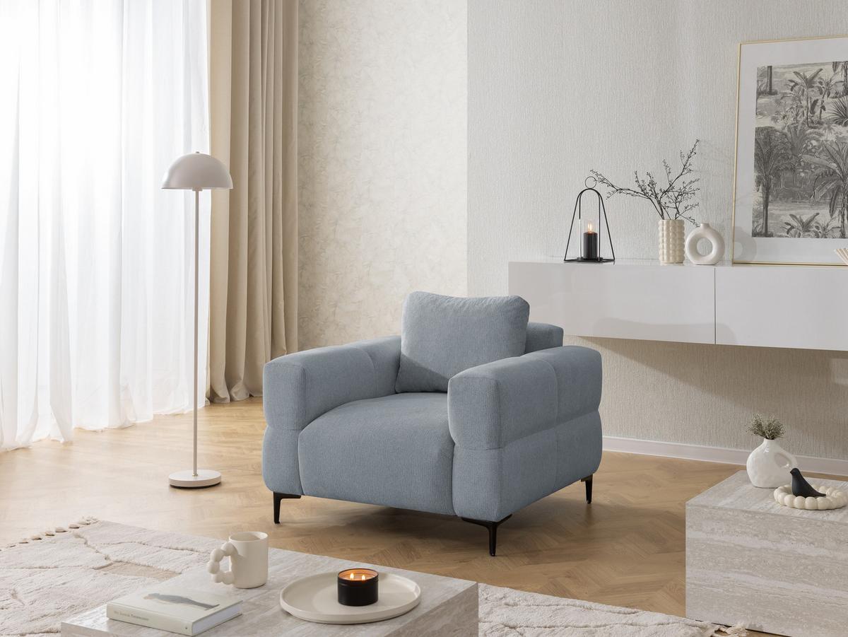 SESSEL Cardea in Bubble-Optik aus weichem Grau Strukturstoff mit hohem Sitzkomfort - Schwarz/Grau, Holz/Textil (102/80/97cm) - S-Style Möbel