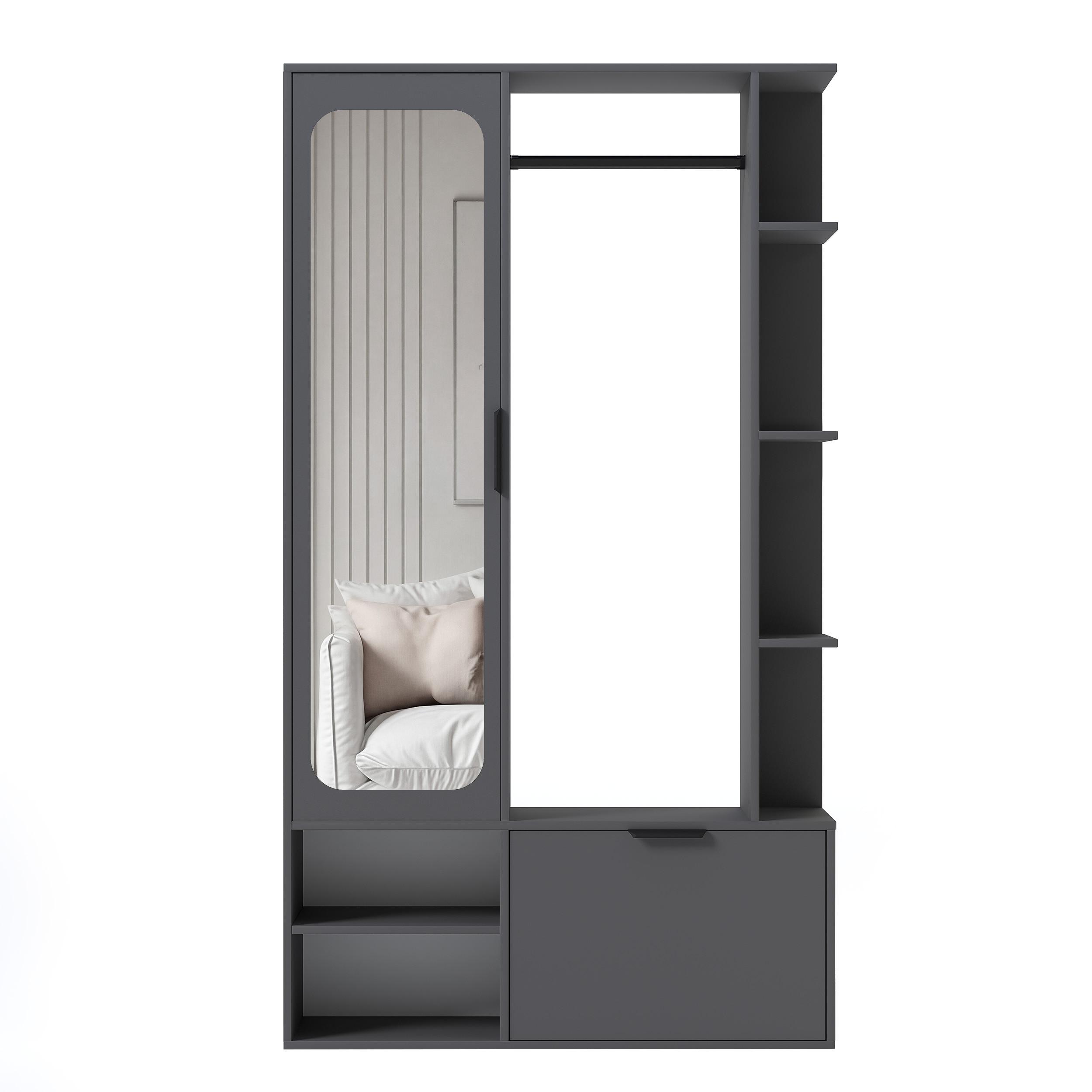 GARDEROBE mit Spiegel ELIOR - Grau, Holz (100/189.4/33cm) - Idohome