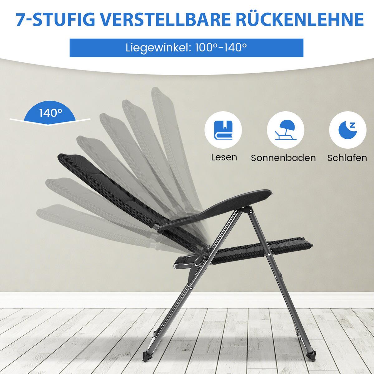 KLAPPSTUHL Schwarz(2er-Set) - Schwarz, Textil (76/103.5/60cm) - COSTWAY