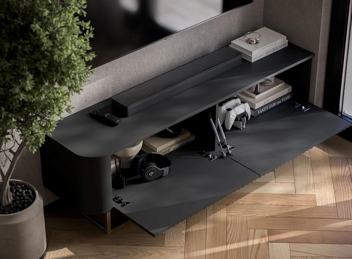 TV-LOWBOARD Aurora Schwarz matt 140 cm mit goldenem Metallrahmen - Schwarz, Holzwerkstoff/Metall (140/44/35cm) - Meble Lindner