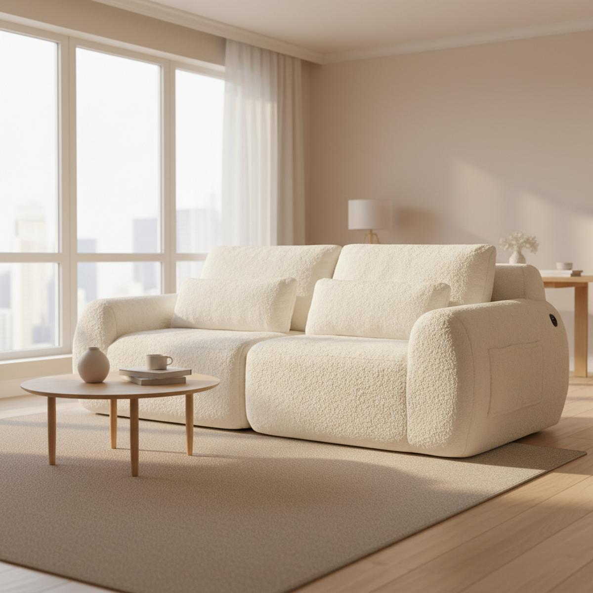 2-SITZER SOFA in Beige aus Kunstfell mit USB-Anschluss & Seitentasche - Beige, Textil (101/81/208cm) - Urban Meuble