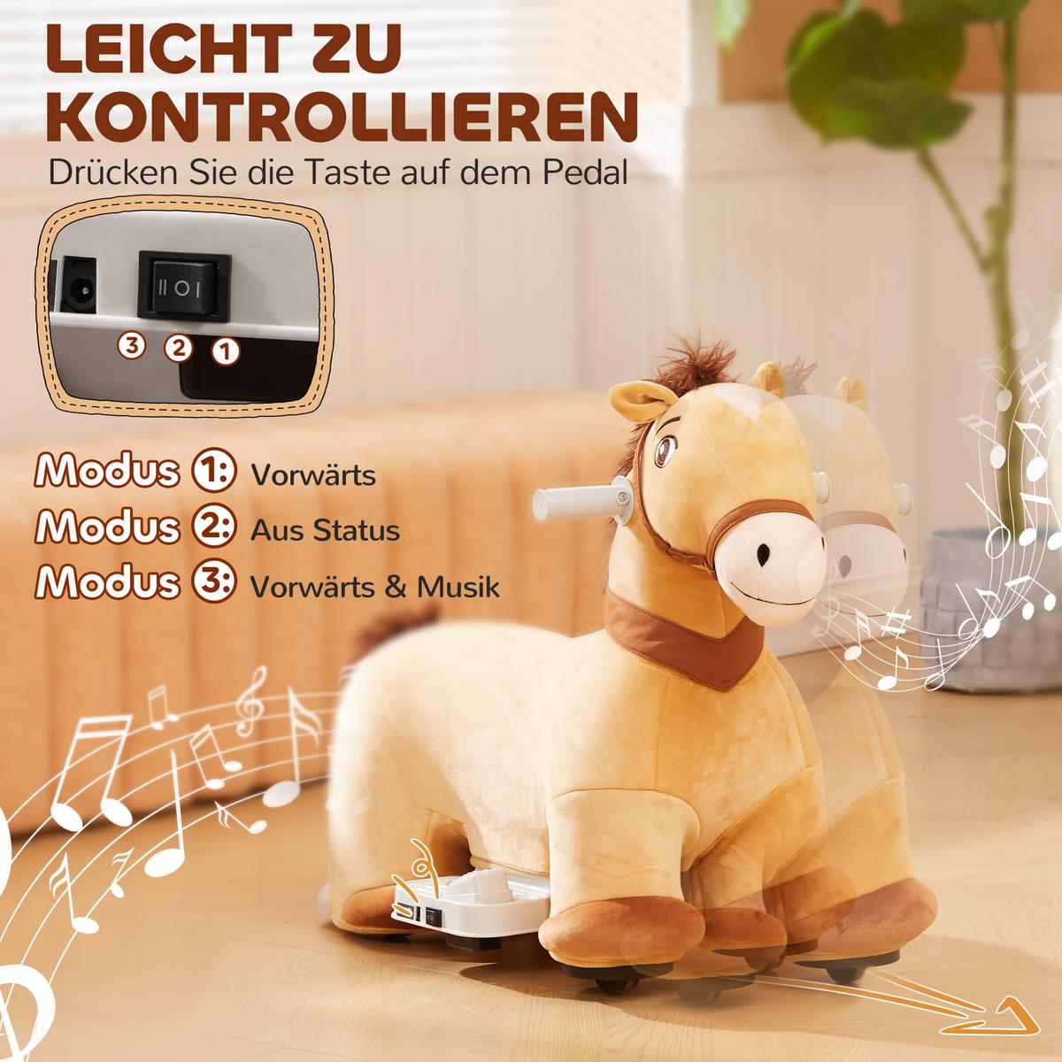 6V Kinder Elektroauto in Pferdform, 2 km/h Kinderfahrzeug mit Musik, Braun - Braun, Kunststoff (69/34/53cm) - AIYAPLAY