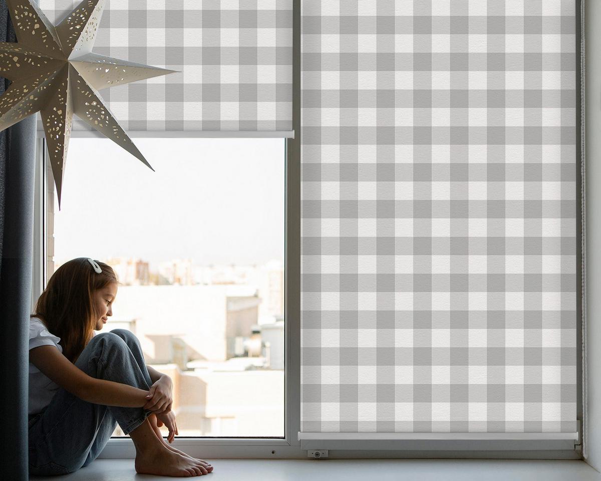 INNENROLLO - Fensterrollo - Rollo - 140x140 cm - Graue Karos - Grau, Kunststoff (140/140/0.5cm) - TULUP