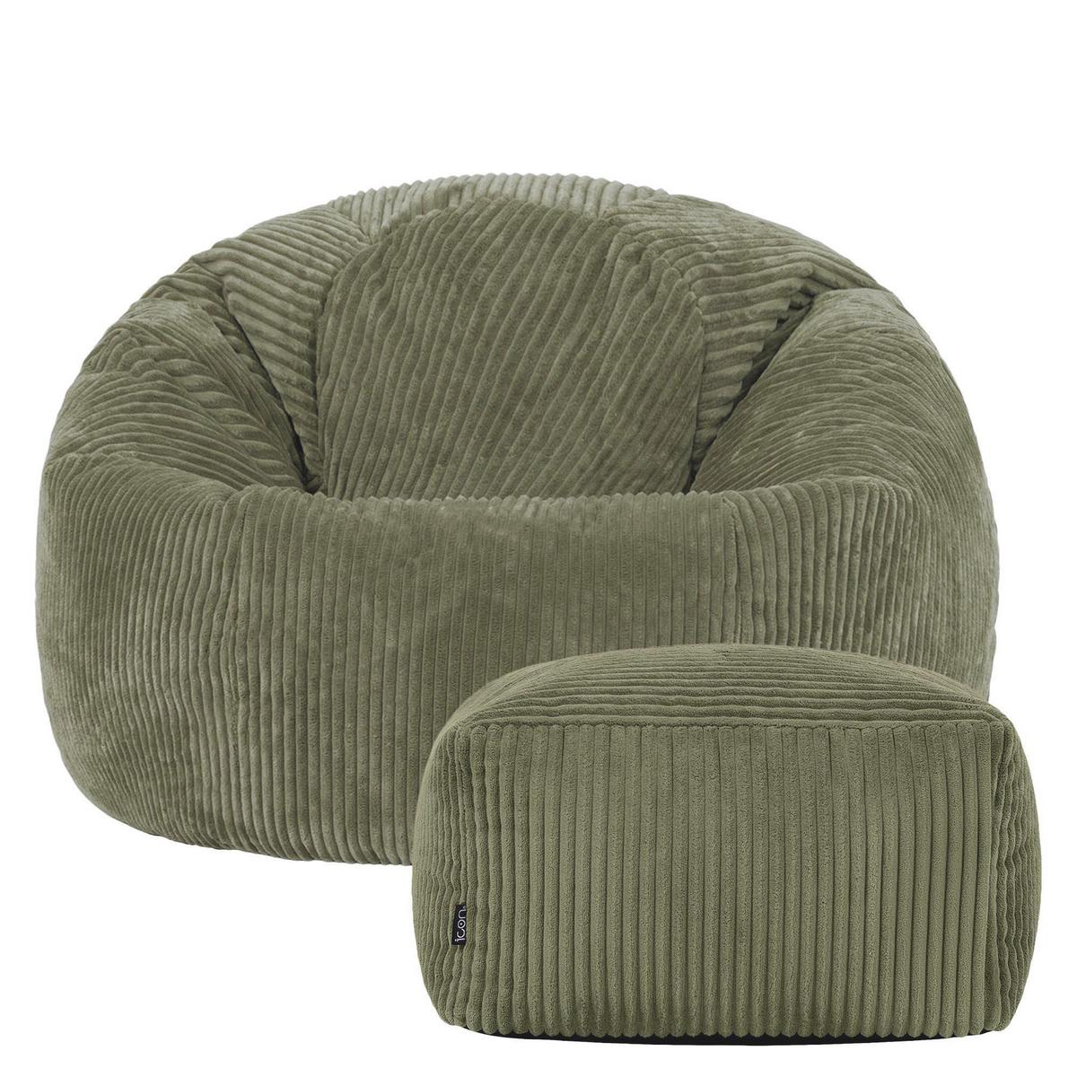 SITZSACK Klassisch + Hocker, Cord - Salbeigrün, Kunststoff/Textil (85/50/85cm) - icon