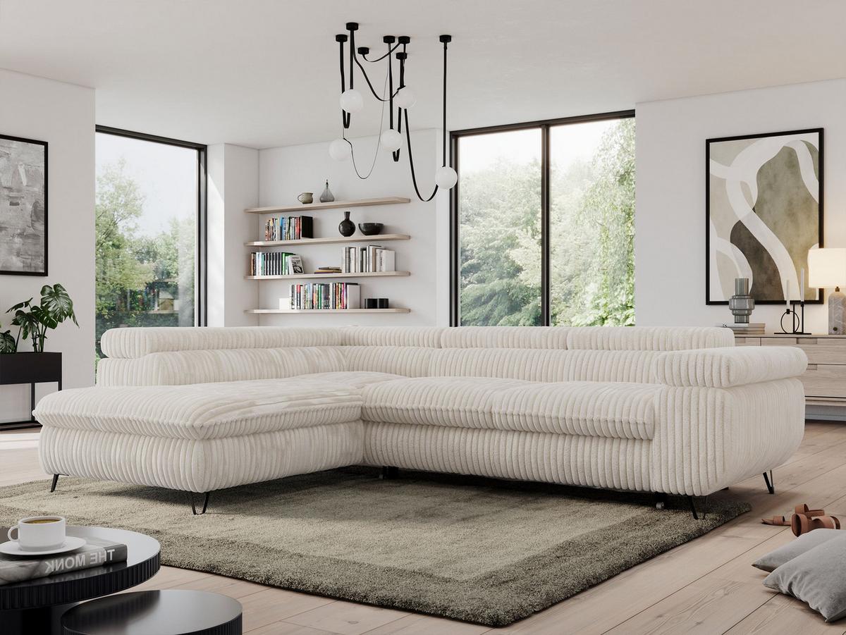 ECKSOFA PEDRO L Beige Cord - Links Seite - Beige/Schwarz, Textil/Metall (208/273cm) - MKS