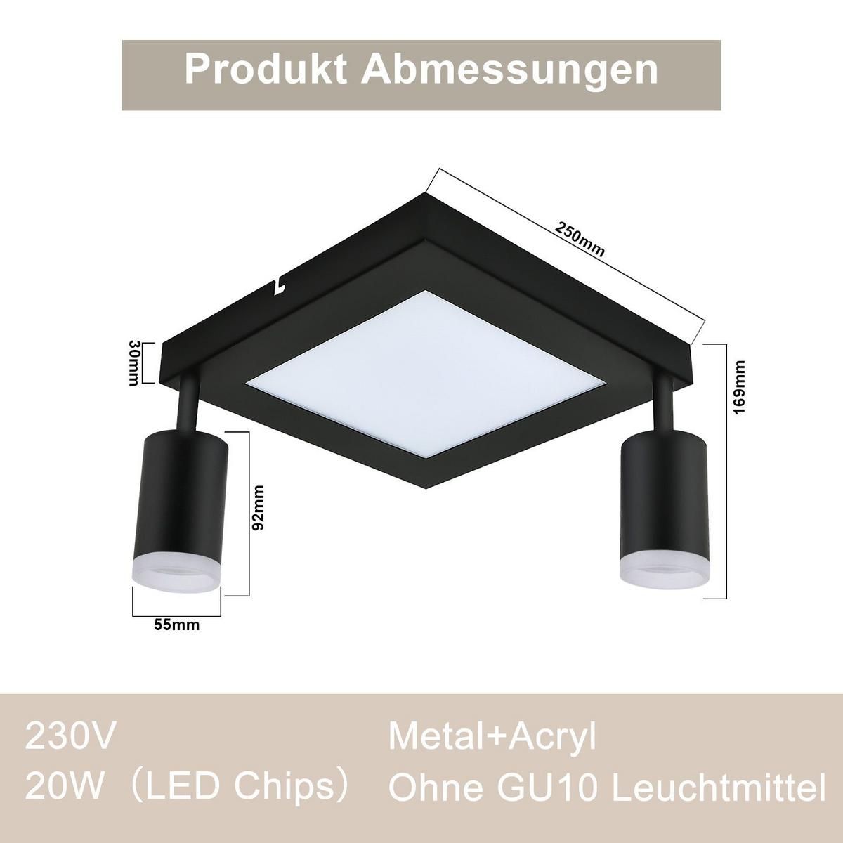 DECKENSTRAHLER Blaubeuren 2-flammig 10/8/16.9 cm - Schwarz, Metall (10/8/16.9cm) - Nettlife