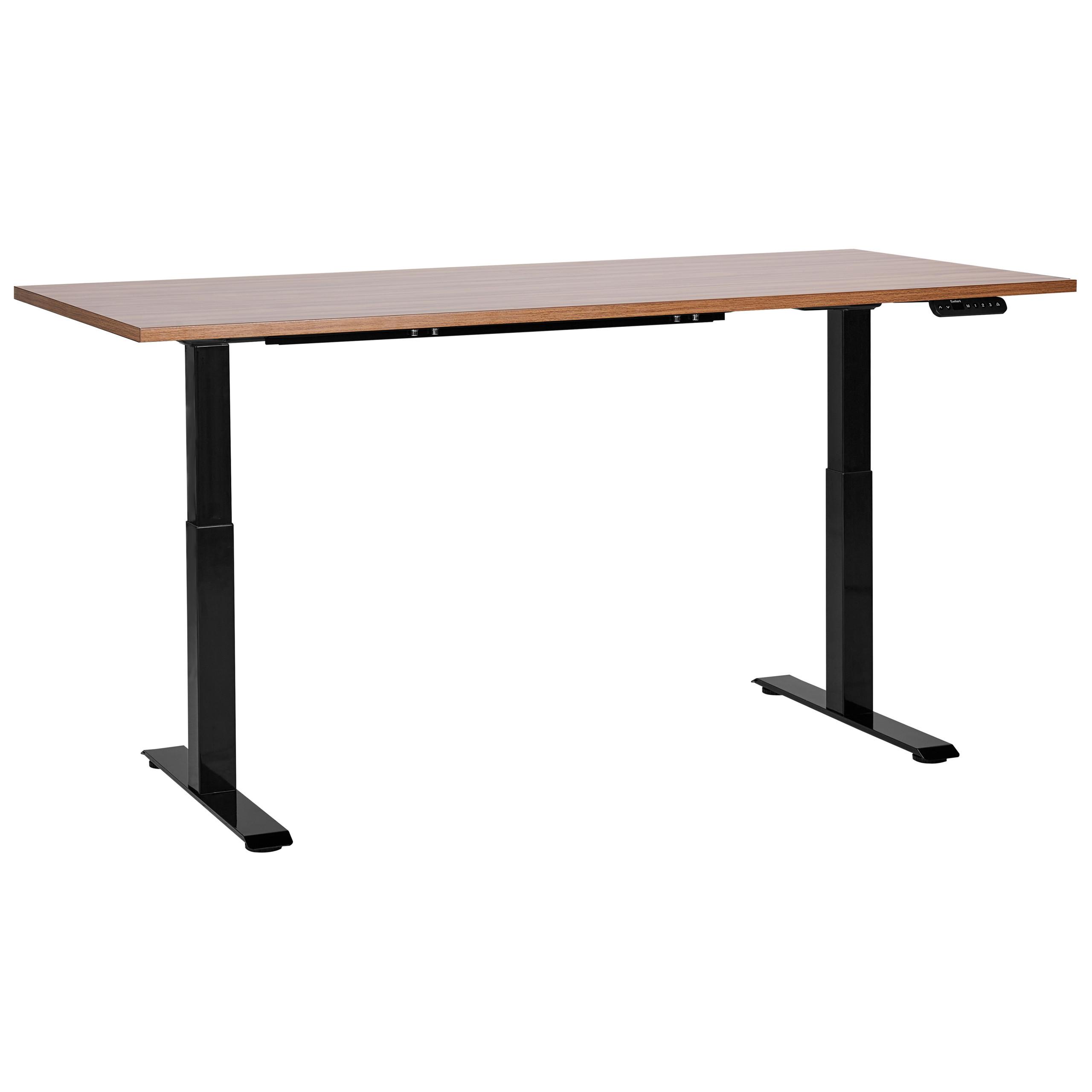 SCHREIBTISCH braunschwarz 180/80 cm elektrisch höhenverstellbar Destin III - Dunkelbraun/Schwarz, Holz (80/180/63cm) - Beliani