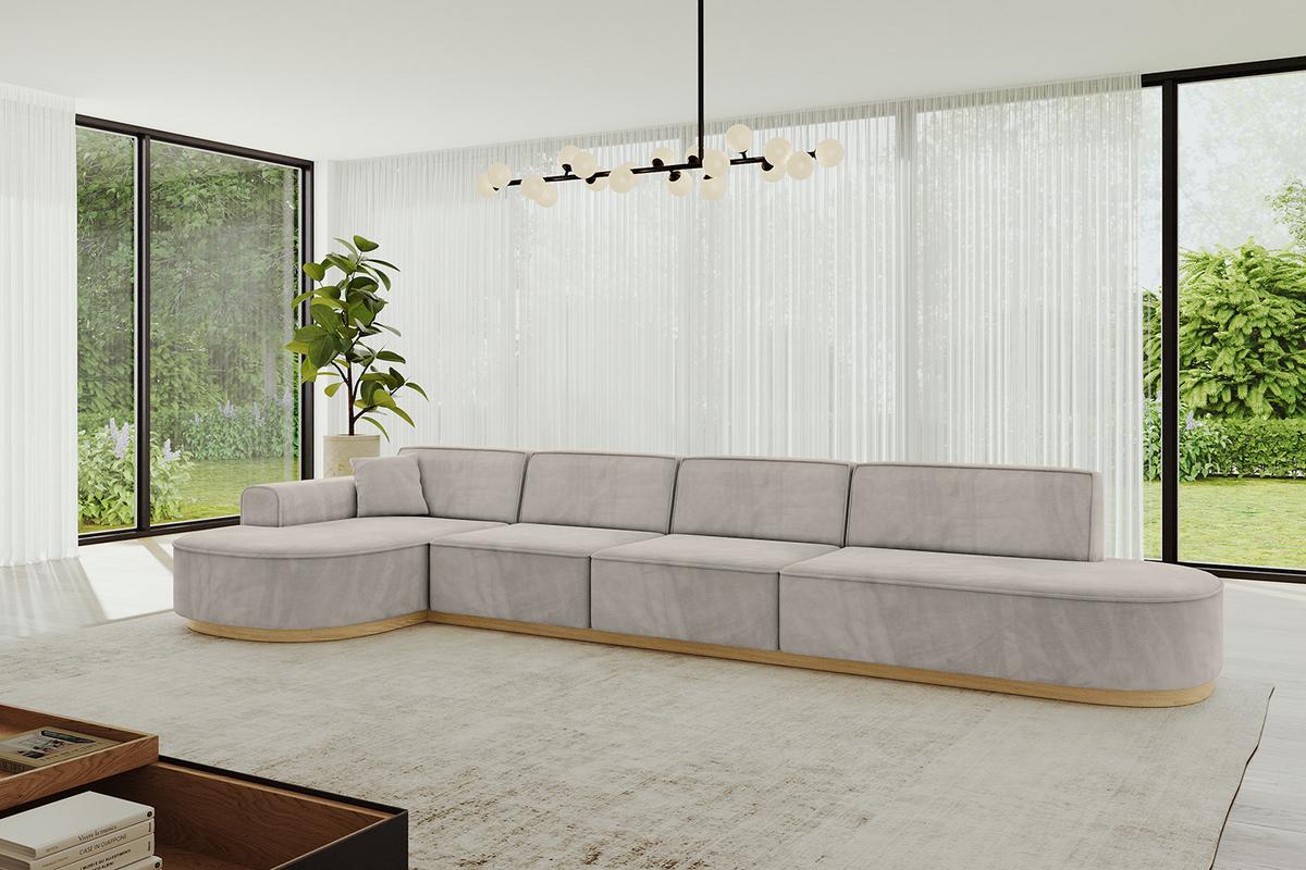 ECKSOFA Ottomane Links MARI-L3-v2 - 413x171x83 cm Hellbraun Velours - Hellbraun, Holzwerkstoff/Textil (413/171cm) - ALTDECOR