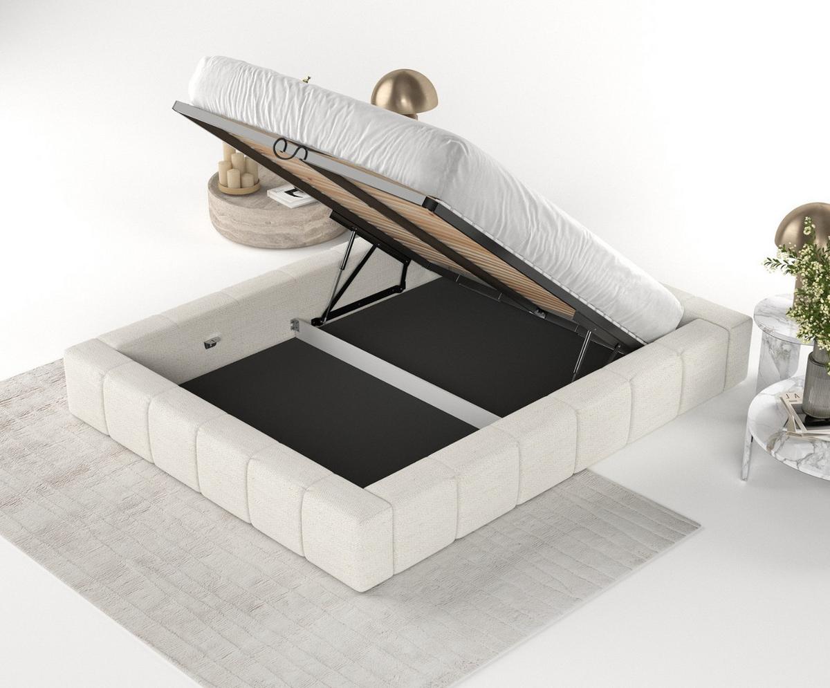 POLSTERBETT Kea mit Stauraum 200/200 cm Creme im Modesto Stoff - Creme/Schwarz, Holz/Holzwerkstoff (200/200cm) - AltaBeds