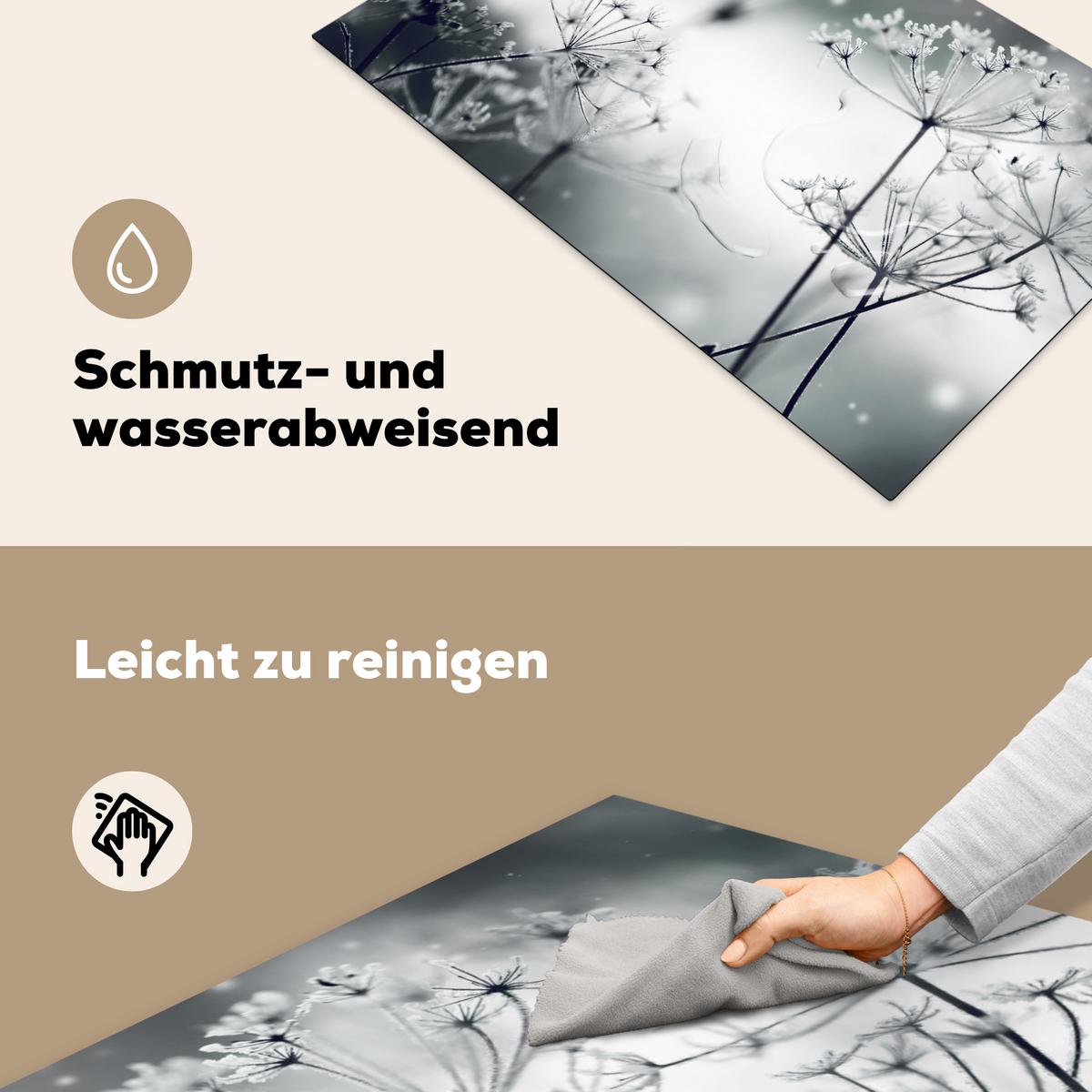 HERDABDECKPLATTE Blumen - Winter - Schnee - Natur Ceranfeldabdeckung 85x52 cm - Grau, Kunststoff (85/52/0.2cm) - MuchoWow
