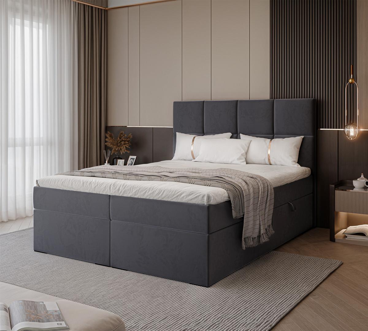 BOXBETT 120x200 cm mit Topper - Anthrazit, Textil (160/200cm) - Idohome