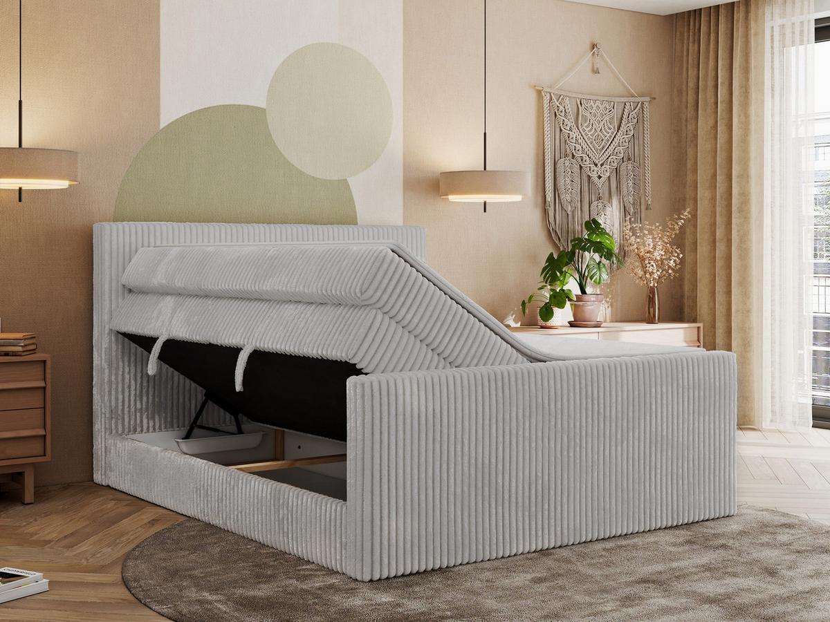 BOXSPRINGBETT TILIANO KING DUO 180/200 - Hellgrau Cord - H4 - Hellgrau, Textil (180/200cm) - MKS