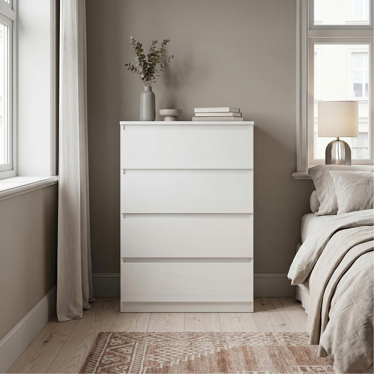 KOMMODE NUDO 70/102/39cm mit 4 Schubladen Türen Weiß - Weiß Hochglanz/Weiß, Holzwerkstoff (70/102/39cm) - MASSENO