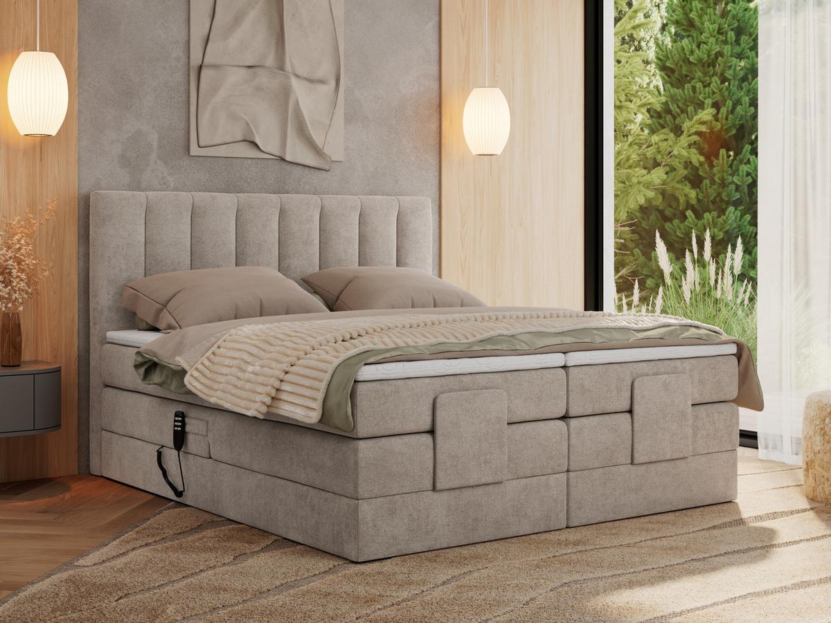 BOXBETT COMFORTO 140/200 - Beige Struktur - H4 - Beige, Holz/Textil (140/200cm) - MKS