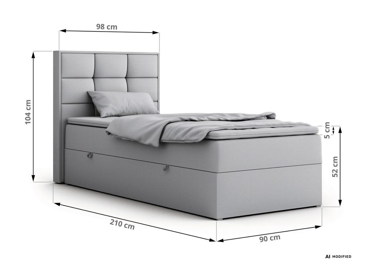 BOXBETT ALBERO 1 90/200 - Hellgrau Stukture - Topper T25 - H3 - Links - Silberfarben/Hellgrau, Kunststoff/Textil (90/200cm) - MKS