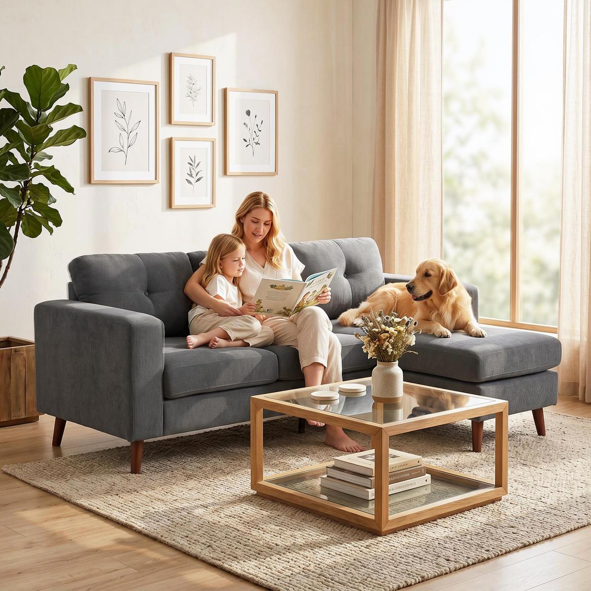 ECKSOFA Polyester Dunkelgrau - Dunkelgrau/Schwarz, Holzwerkstoff/Kunststoff (137/192cm) - HOMCOM