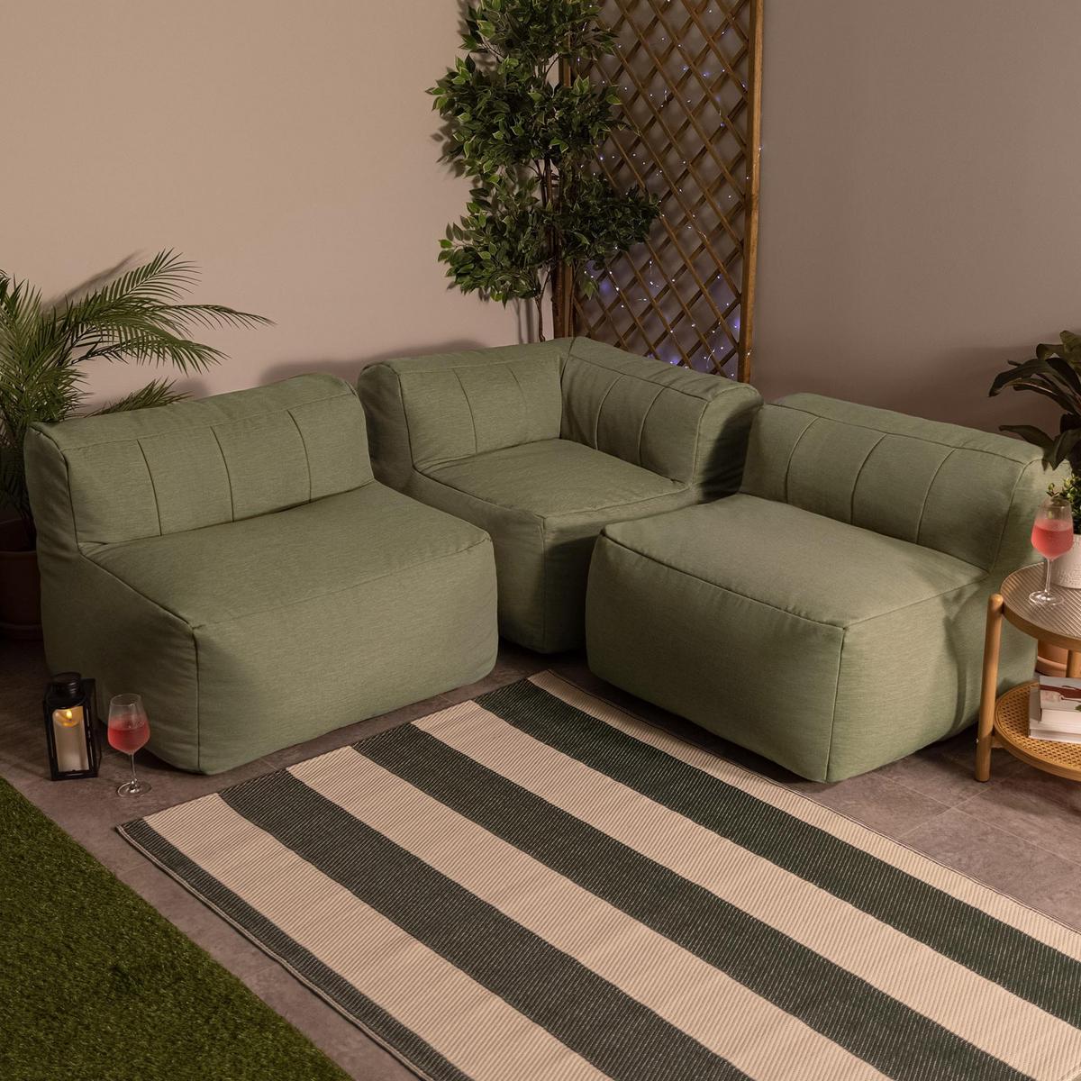 SITZSACK-SOFA Outdoor 3 tlg.: Ecksessel, 2 Sessel - Grün, Textil (290/68/100cm) - icon