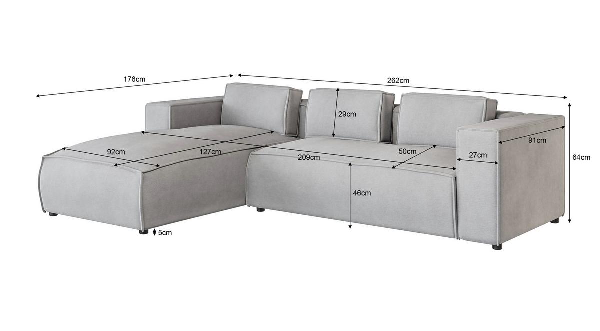 ECKSOFA Zenith Grau Luxusmicrofaser, Ottomane links - Schwarz/Grau, Holz/Kunststoff (262/176cm) - S-Style Möbel
