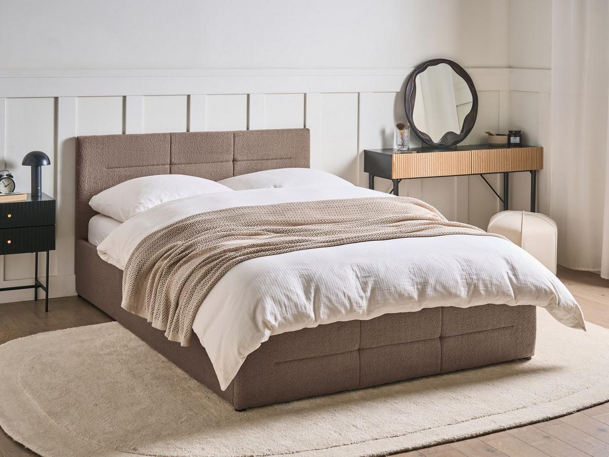 BETT mit Stauraum 140/200 cm Bouclé Taupe Massognes - Taupe, Textil (140/200cm) - Beliani